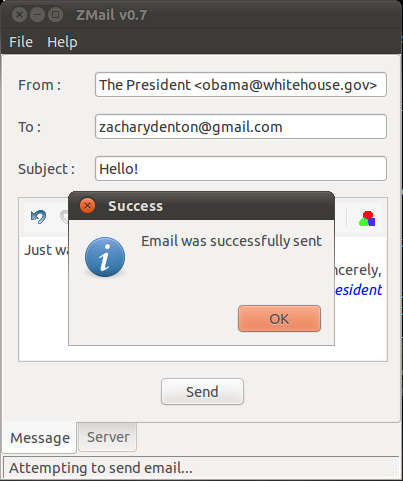 Successfully sent email